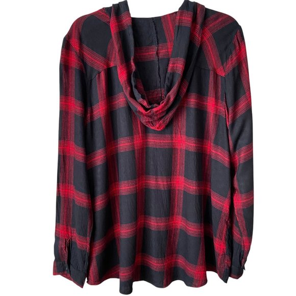 Bootlegger Women's Kismet Red and Black Plaid Hooded Button-Up Shirt Size XL - Picture 2 of 9